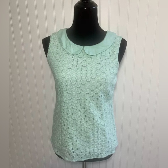 Boden Mint Green Eyelet Tank Top Lined Side Zipper Size 4R Preppy Romantic - Picture 1 of 15